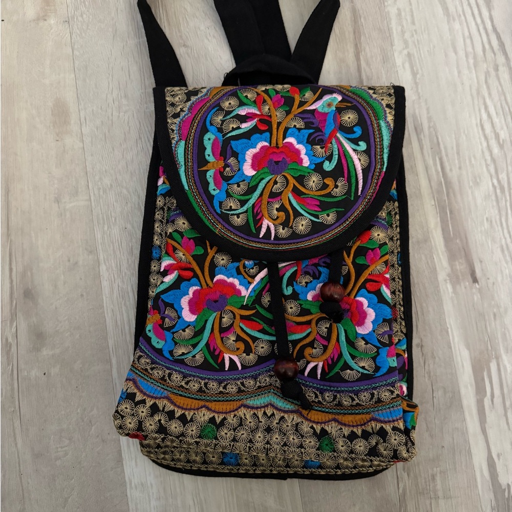Exquisite embroidery bohemian style hippy backpack 13” long 9” wide 6” deep